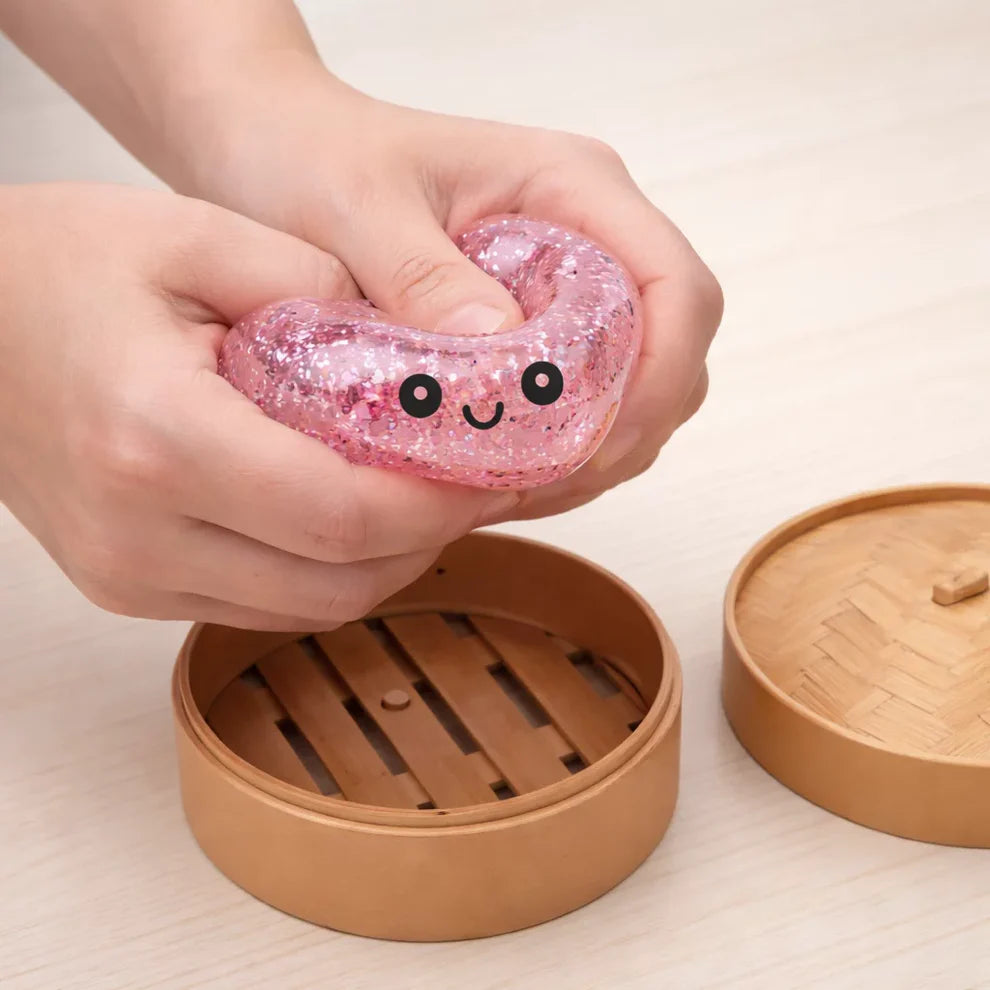 Colorful Dumpling Squishes Stress Balls Fidget Sensory Toys Simulation Food Squishies Bun with Steamer Squeeze Dough Ball Toys