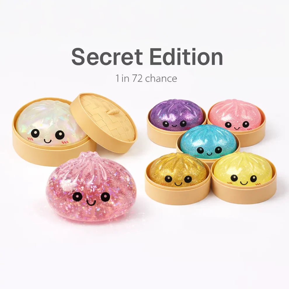 Colorful Dumpling Squishes Stress Balls Fidget Sensory Toys Simulation Food Squishies Bun with Steamer Squeeze Dough Ball Toys